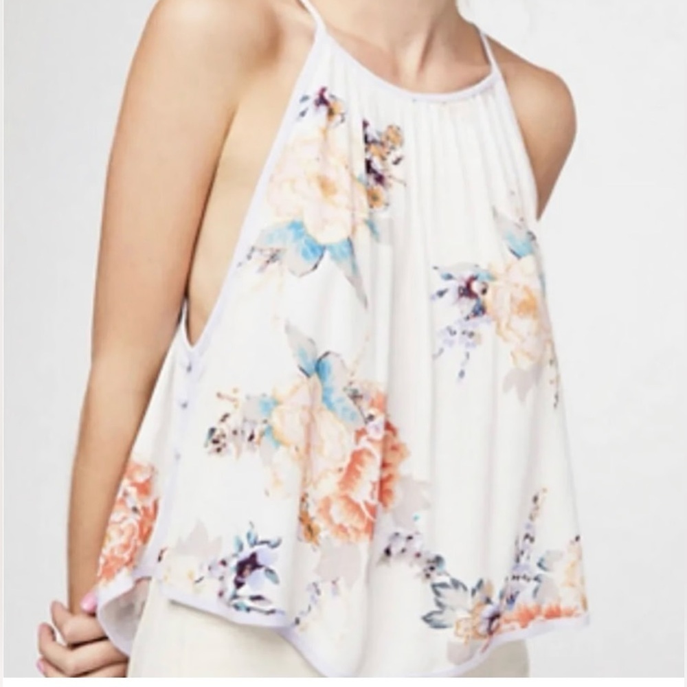 Free People Asymmetrical White and Blue Tank Top size XS